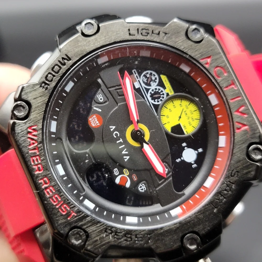 NEW Activa Digital Men's Watch 55mm Red ACW8092-003 Steering Wheel Chronograph